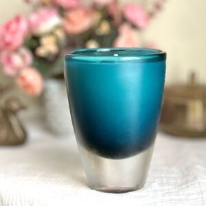 Mid Century Modern Frosted Teal Blue Glass Azure Coast Hand Poured Soy Candle